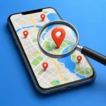 A smartphone screen showing Google Maps with several red location pins marking local businesses in a city.
