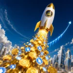 3D illustration of a rocket launching with gold coins, representing rapid business growth through Paid Ads and PPC.